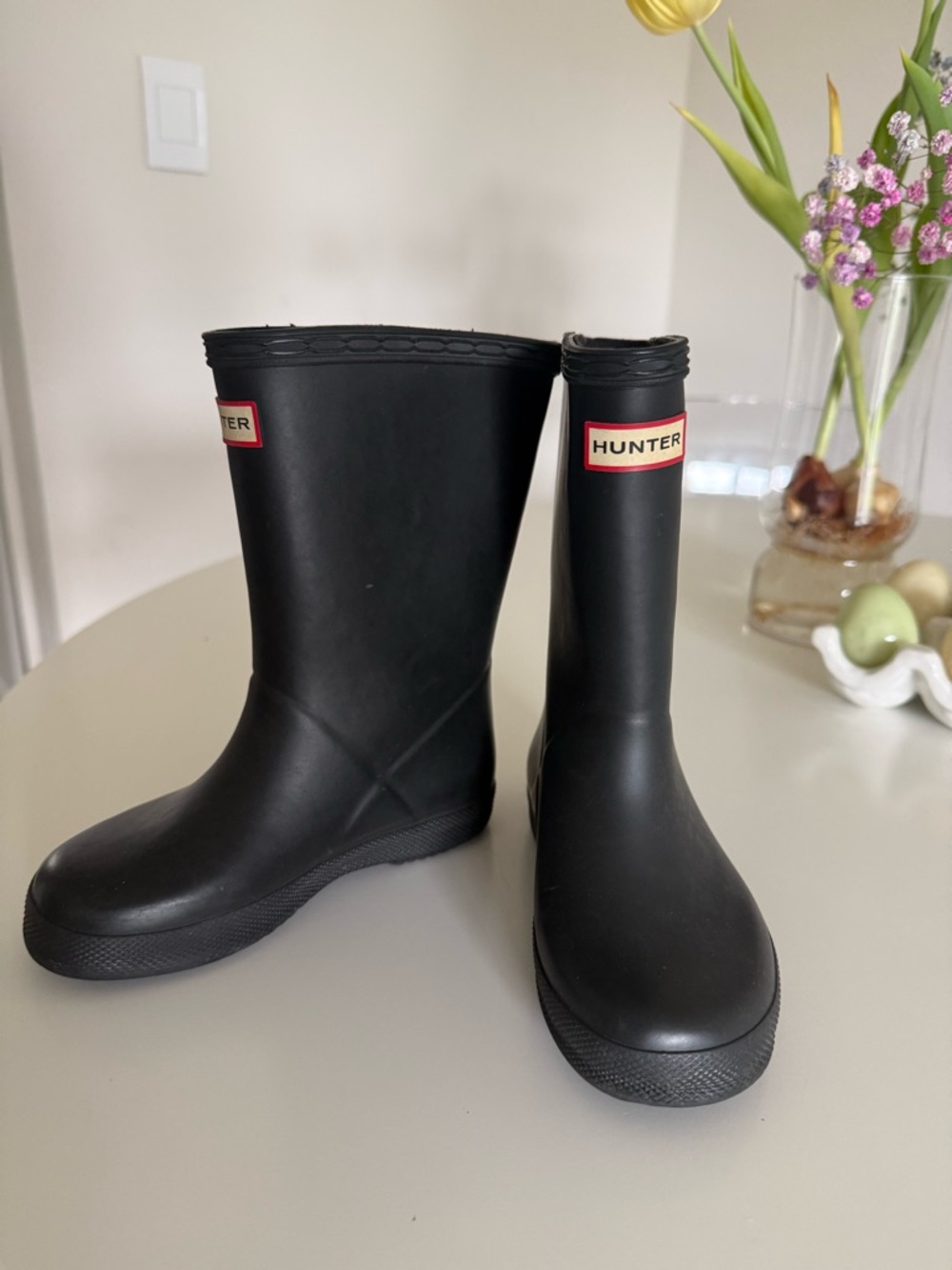 Hunter Kids Black Rain Boots with classic Logo Trim